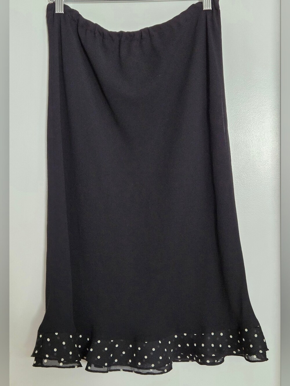 Gracia Black Women's Midi Skirt with Polka Dot Ruffle